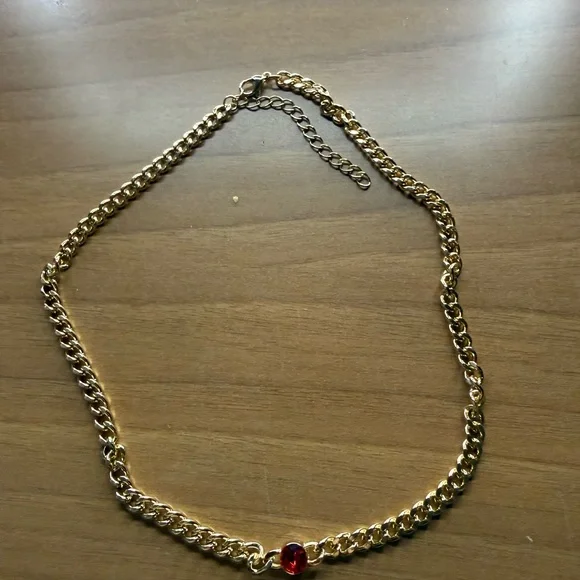 New With Tags Slide Jewelry Red Gemstone Gold Plated Necklace and Bracelet Set - Picture 6 of 7